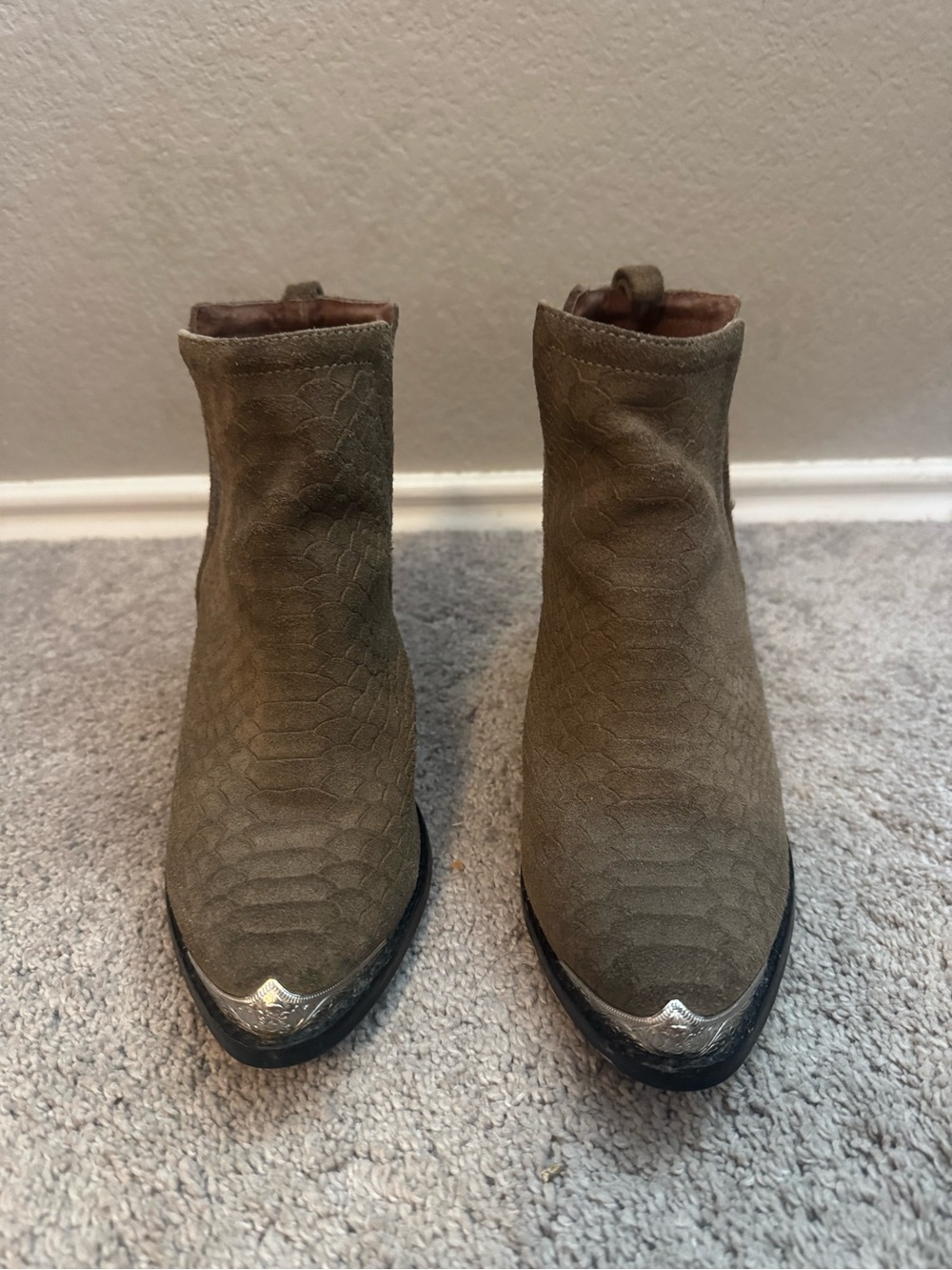 Jeffrey Campbell Cromwell Metal Toe Embossed Reptile Leather Ankle Boots
